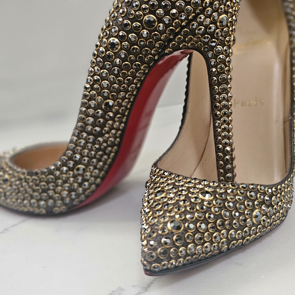 Christian Louboitin RARE Gold Ring Strass Crystal Embellished 120 heels